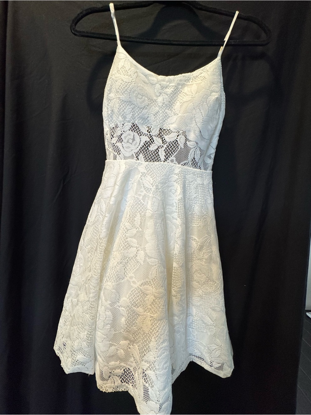 City Triangles White Lace Mini Dress with Sheer Waistband